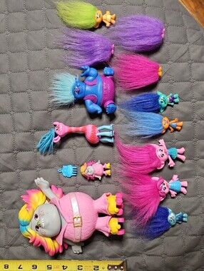 Trolls Mixed Hair Doll Lot with Pink, Purple, Blue, Green